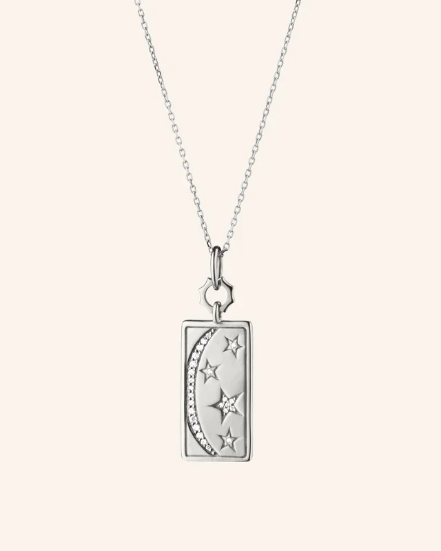 “Sun, Moon, and Stars” Sterling Silver Necklace with White Sapphires