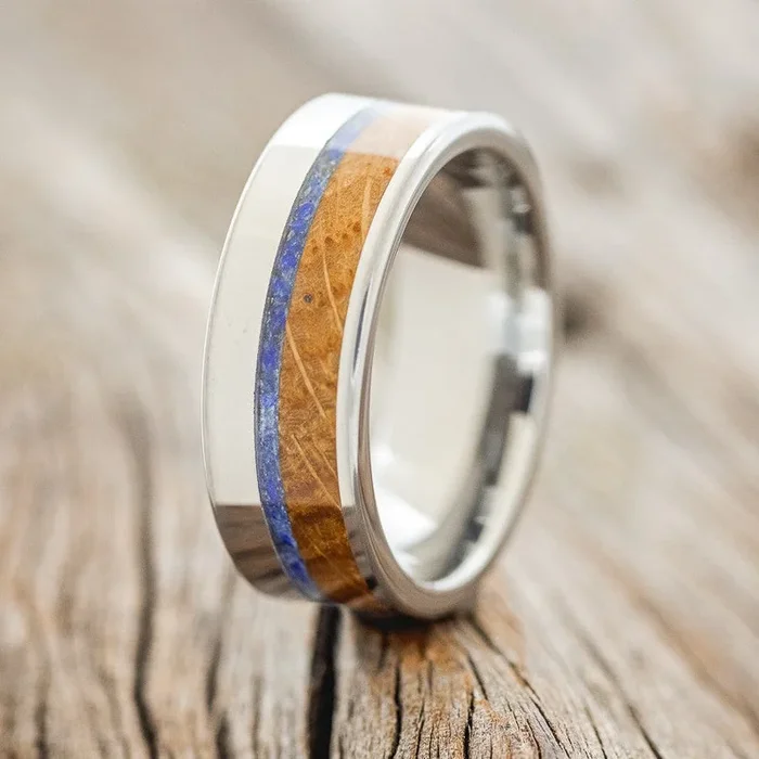 “TANNER” – WHISKEY BARREL OAK & LAPIS LAZULI WEDDING RING