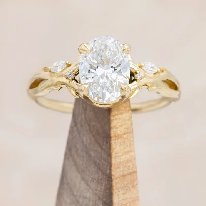 “TRISTAN” – OVAL CUT LAB-GROWN DIAMOND ENGAGEMENT RING WITH GENUINE DIAMOND ACCENTS & BRANCH-STYLE BAND