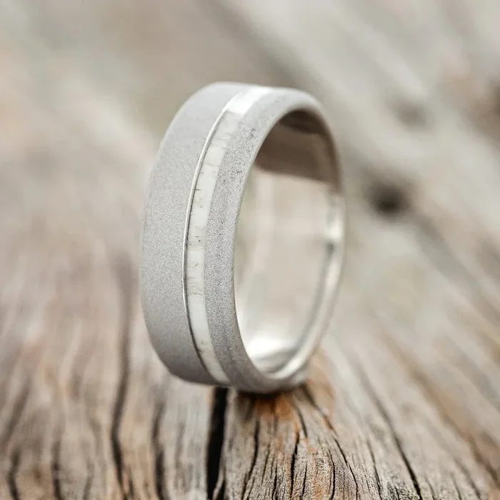 “VERTIGO” – ANTLER WEDDING BAND WITH SANDBLASTED FINISH – TITANIUM – SIZE 6 1/2