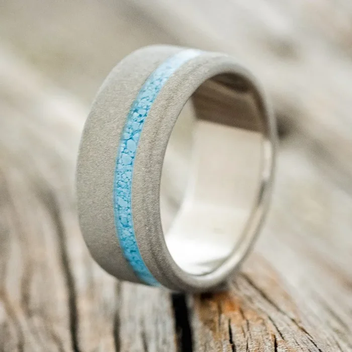 “VERTIGO” – TURQUOISE WEDDING BAND WITH SANDBLASTED FINISH