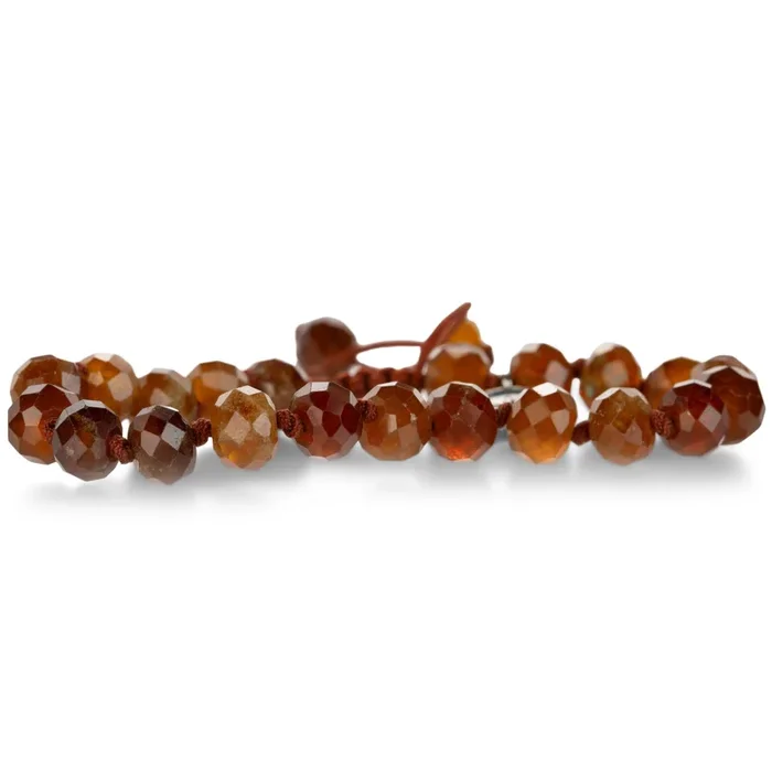 8mm Faceted Hessonite Garnet Bead Bracelet