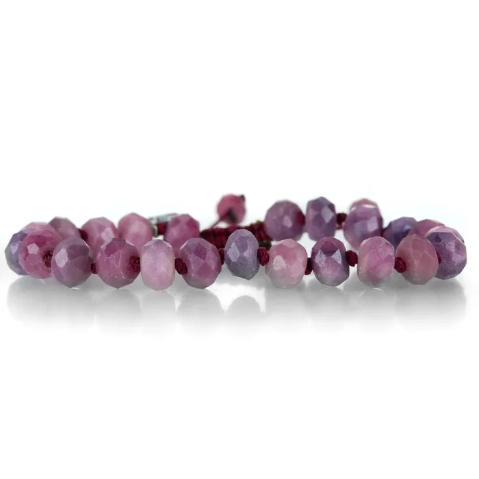 8mm Faceted Ruby Beaded Macrame Bracelet