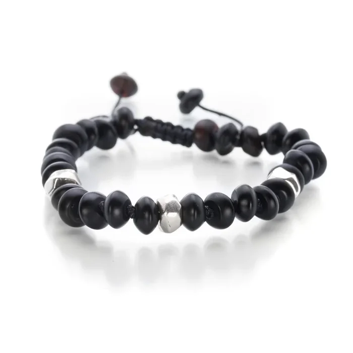8mm Onyx and Silver Bracelet
