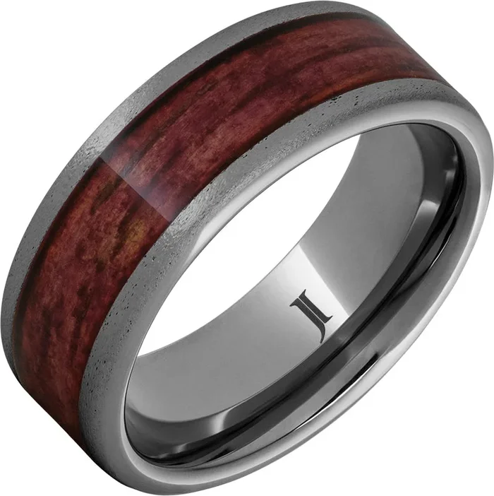 8mm Rugged Tungsten with Cabernet Wood Inlay