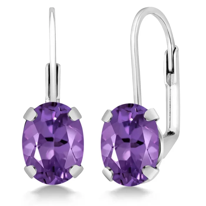 8X6MM Oval Drop Dangle Earrings for Women | 925 Sterling Silver | Genuine Gemstone Birthstone Leverback Earrings | Fine Jewelry Gifts for Her Mom Women Wife