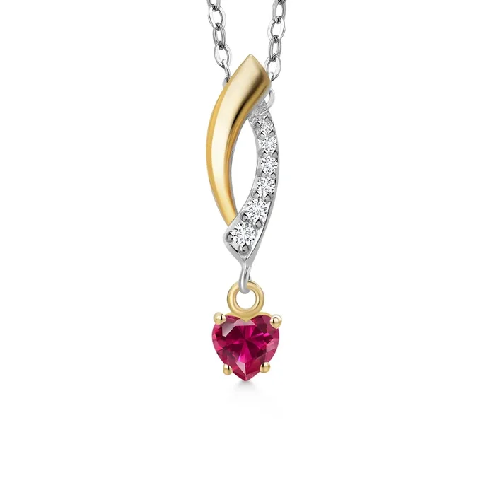 925 Silver and 10K Yellow Gold Gemstone Birthstone and Lab Grown Diamond Infinity Pendant Necklace for Women | Heart Shape 4MM and Round 1MM | With 18 Inch Chain