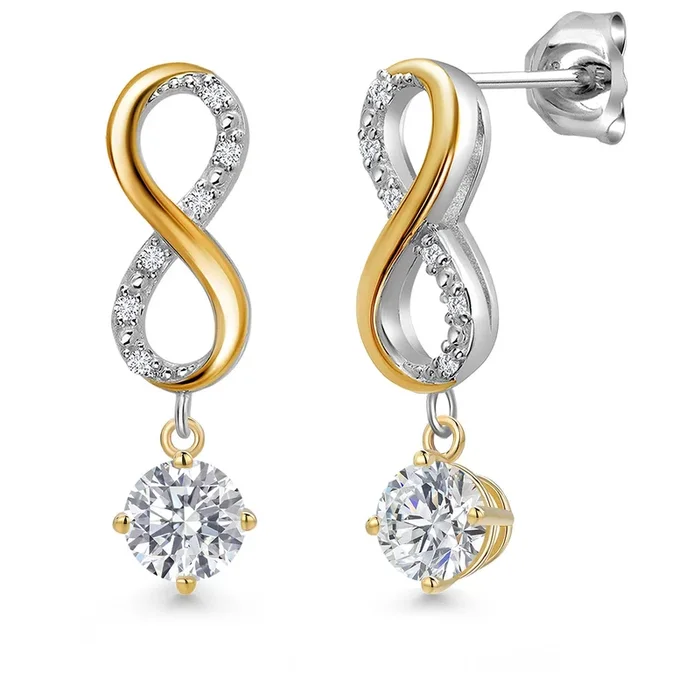 925 Silver and 10K Yellow Gold Lab Grown Diamond Dangle Earrings for Women | 0.86 Cttw | Gemstone April Birthstone | Round 4.5MM