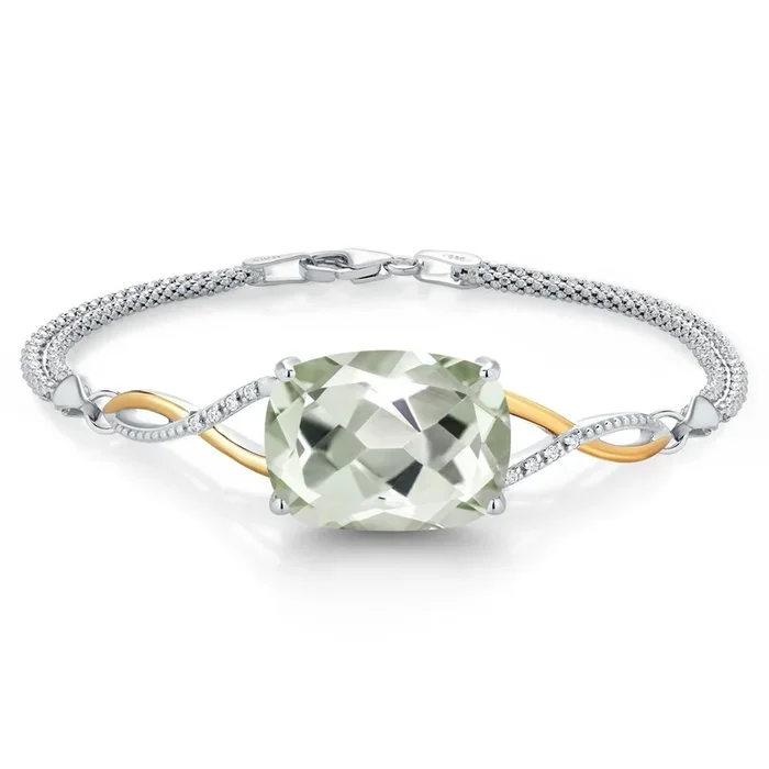 925 Silver and 10K Yellow Gold Purple or Green Amethyst and White Lab Grown Diamond Bracelet For Women | 13.08 Cttw | Cushion Cut 18X13MM | 6.5/7/7.5 Inch | Made In Italy