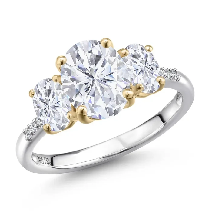 925 Silver and 10K Yellow Gold White Moissanite and Lab Grown Diamond Engagement Ring For Women | 3.16 Cttw | Oval 9X7MM | Birthstone