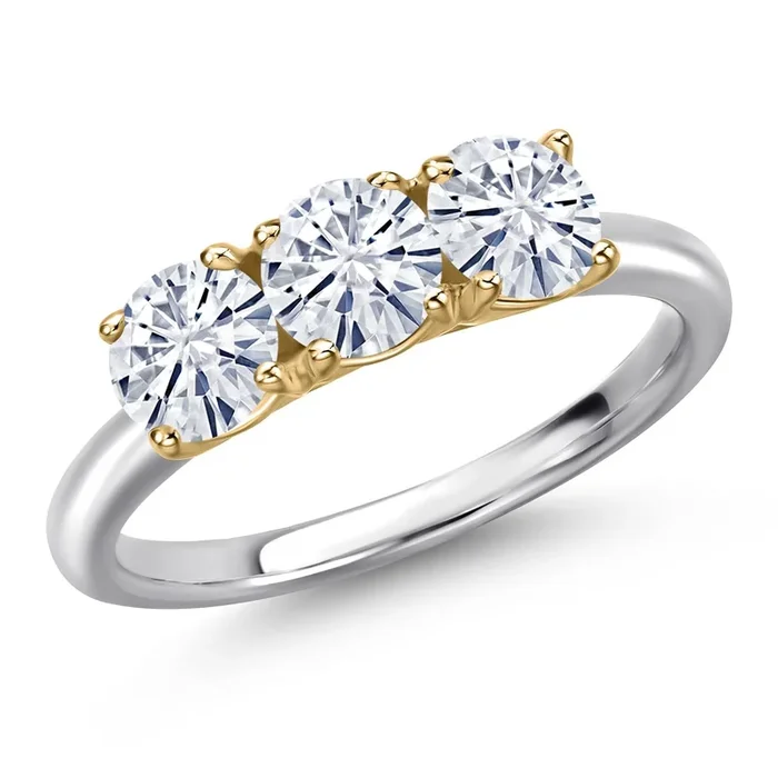 925 Silver and 10K Yellow Gold White Moissanite Engagement Ring For Women | 1.50 Cttw | Round 5MM | Gemstone Birthstone