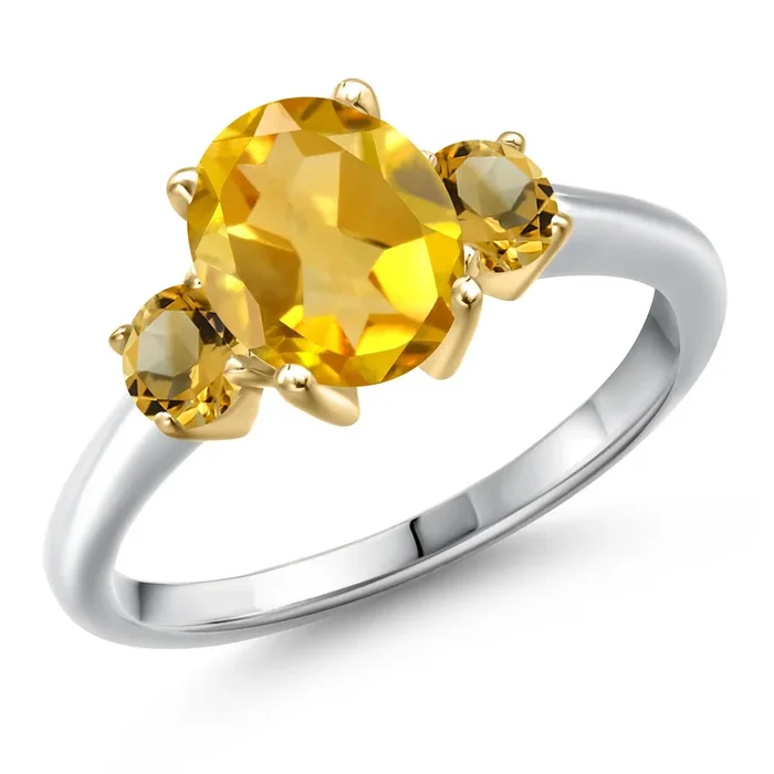 925 Silver and 10K Yellow Gold Yellow Citrine Engagement Ring For Women | 2.01 Cttw | Oval 9X7MM | Gemstone November Birthstone