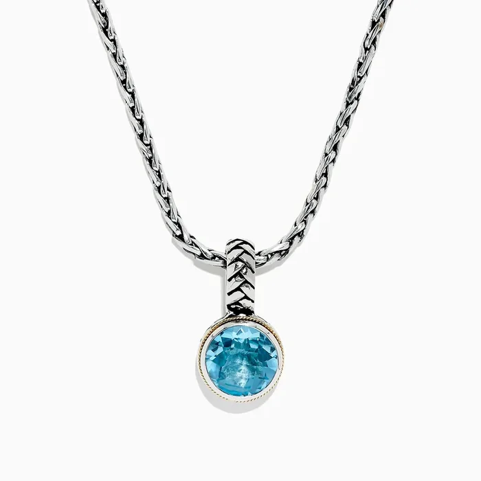 925 Sterling Silver & 18K Gold Accent Blue Topaz Pendant, 7.36 TCW