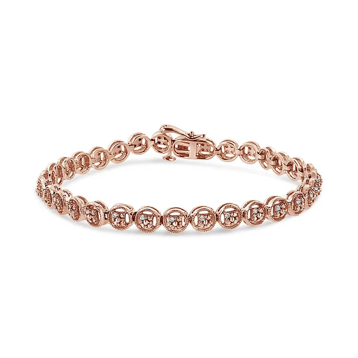 .925 Sterling Silver 1/10 Cttw Diamond Open Circle Wheel Link 7″ Tennis Bracelet (I-J Color, I2-I3 Clarity)