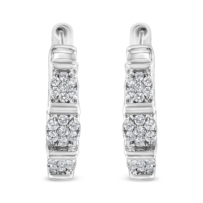 .925 Sterling Silver 1/2 Cttw Lab Grown Round Diamond Floral Cluster Hoop Earrings (F-G Color, SI1-SI2 Clarity)