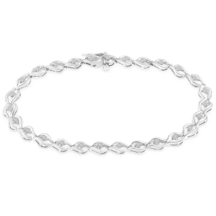 .925 Sterling Silver 1/2 Cttw Rose Cut Diamond Almond Shape Link Tennis Bracelet (I-J Color, I3 Clarity) – 7”