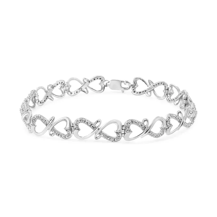 .925 Sterling Silver 1/3 Cttw Round-Cut Diamond Double Heart Infinity Link 7.25″ Bracelet (H-I Color, I3 Clarity)