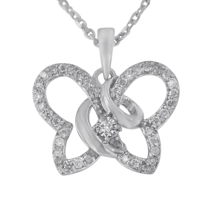 .925 Sterling Silver 1/4 cttw Prong-Set Diamond Butterfly 18″ Pendant Necklace (H-I Color, I1-I2 Clarity)
