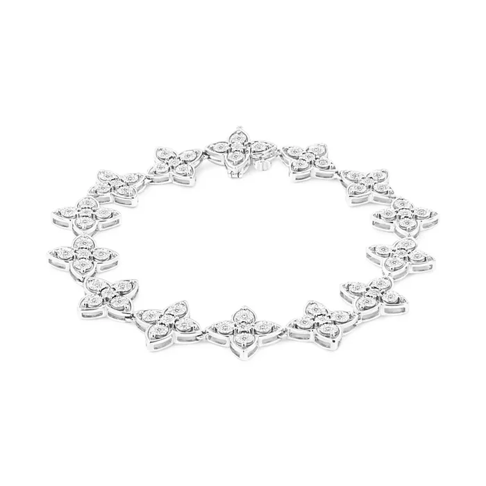 .925 Sterling Silver 1 cttw Miracle-Set Diamond 4 Leaf Clover Link Bracelet (I-J Clarity, I3 Color) – Size 7.25″