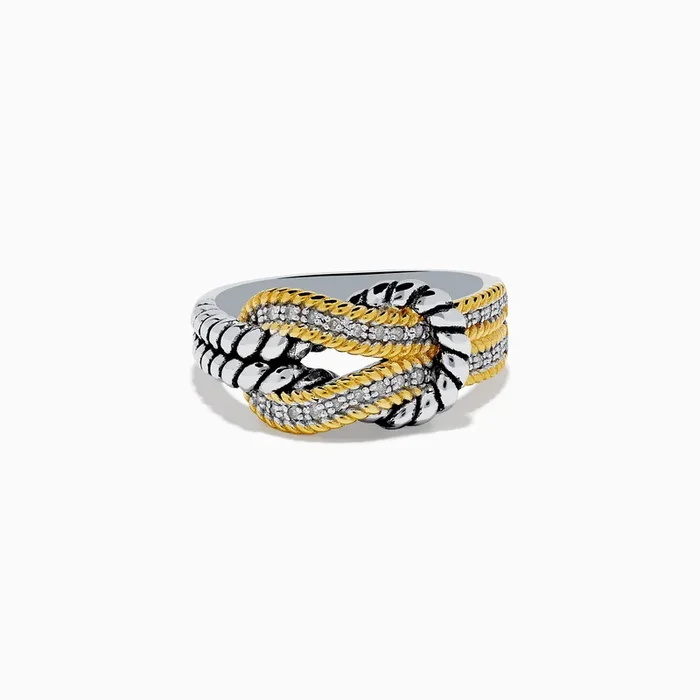 925 Sterling Silver 18K Plated Diamond Interlocking Links Ring