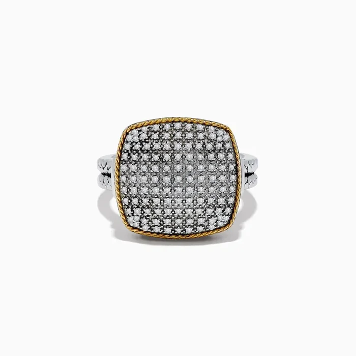 925 Sterling Silver/18K Yellow Gold Diamond Ring