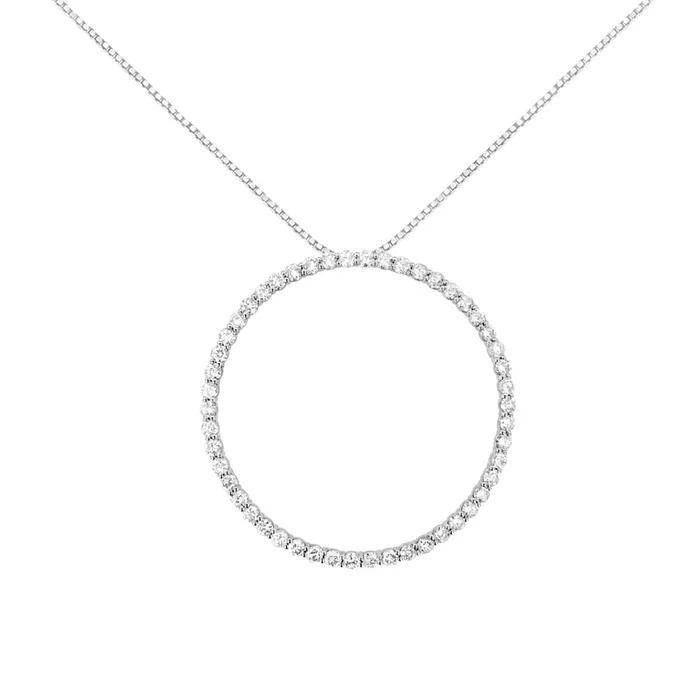 .925 Sterling Silver 4 cttw Prong Set, Round-Cut Diamond Open Circle Hoop 18″ Pendant Necklace (J-K Color, I1-I2 Clarity)