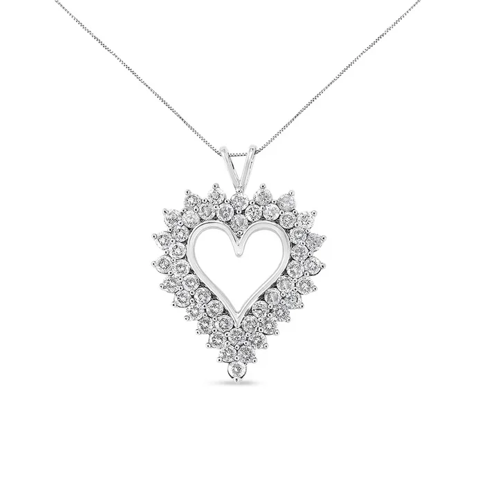 .925 Sterling Silver 4 Cttw Round-Cut Double Row Composite Diamond Heart 18″ Pendant Necklace (K-L Color, I1-I2 Clarity)