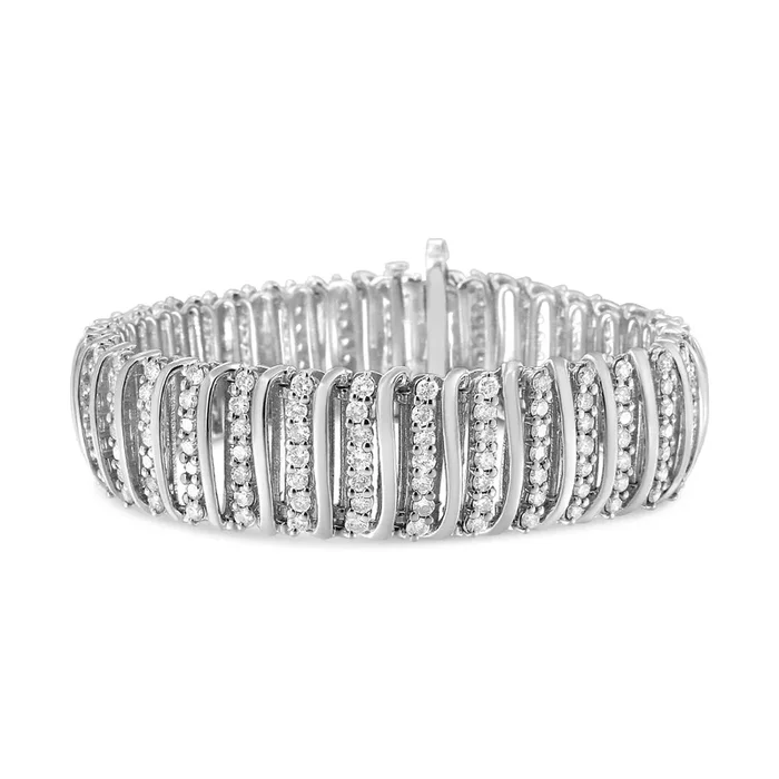 .925 Sterling Silver 8 1/2 Cttw Diamond 7 Row Chevron “S” Curved Link Tennis Bracelet (I-J color, I1-I2 clarity) – 7.25″