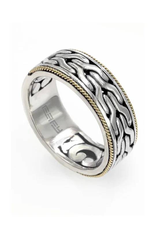 925 Sterling Silver and 18K Yellow Gold Men’s Band Ring