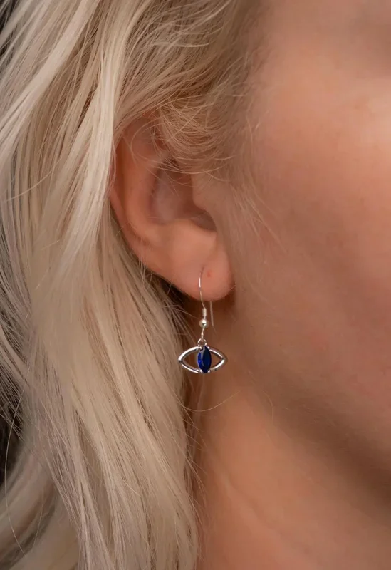 925 Sterling Silver Blue CZ Evil Eye Earrings, Earrings, Women’s Earrings, Bridal Earrings