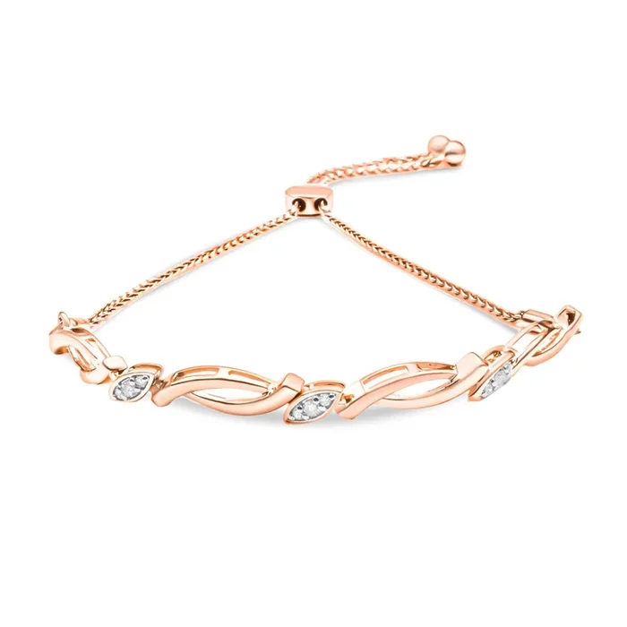 .925 Sterling Silver Diamond Accent Alternating Swirl link Bolo Bracelet (I-J Color, I2-I3 Clarity) – 6″ to 9″ Adjustable