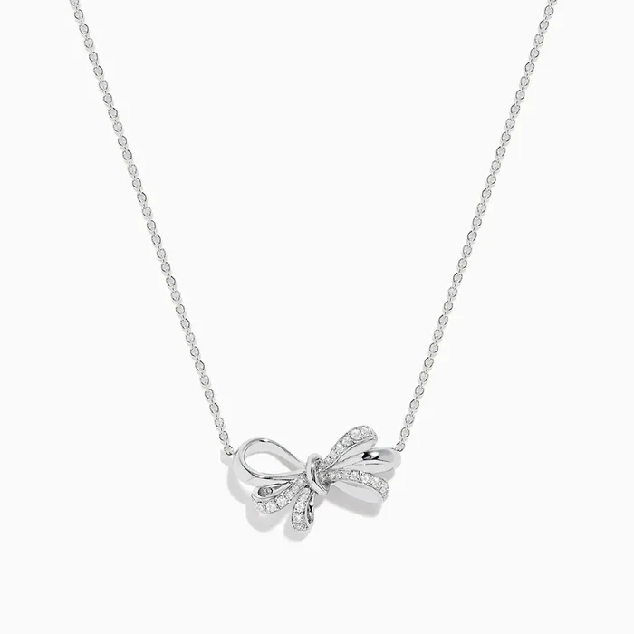 925 Sterling Silver Diamond Bow Necklace