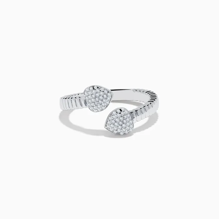 925 Sterling Silver Diamond Bypass Heart Ring