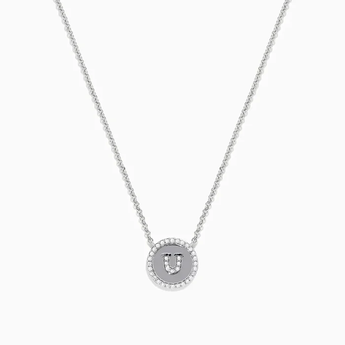 925 Sterling Silver Diamond Initial Letter “U” Necklace, 0.15 TCW