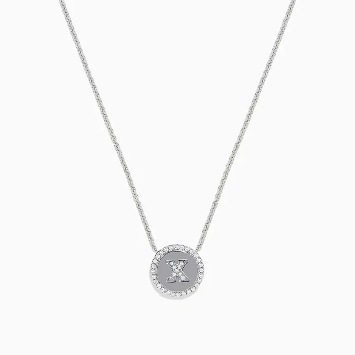 925 Sterling Silver Diamond Initial Letter “X” Necklace, 0.15 TCW