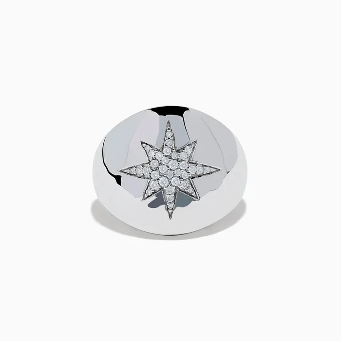 925 Sterling Silver Diamond Star Signet Ring