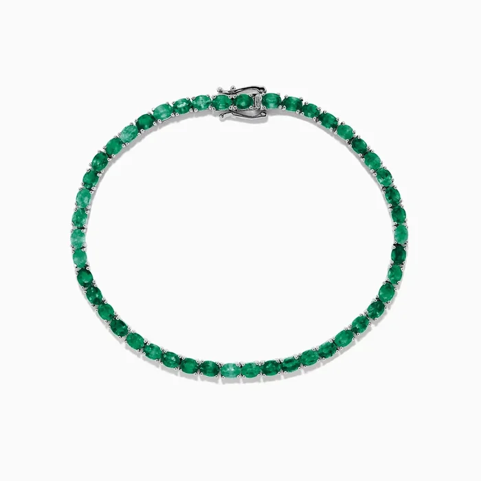 925 Sterling Silver Emerald Tennis Bracelet, 6.99 TCW