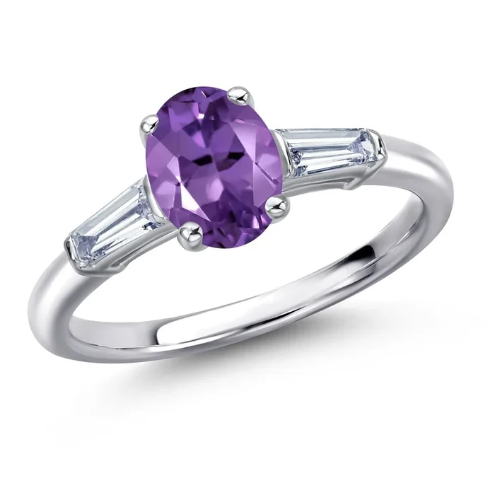 925 Sterling Silver Gemstone Birthstone 3-Stone Engagement Ring For Women | Round 5MM | Three Stone Wedding Anniversary Promise Ring | Available in Size 5,6,7,8,9