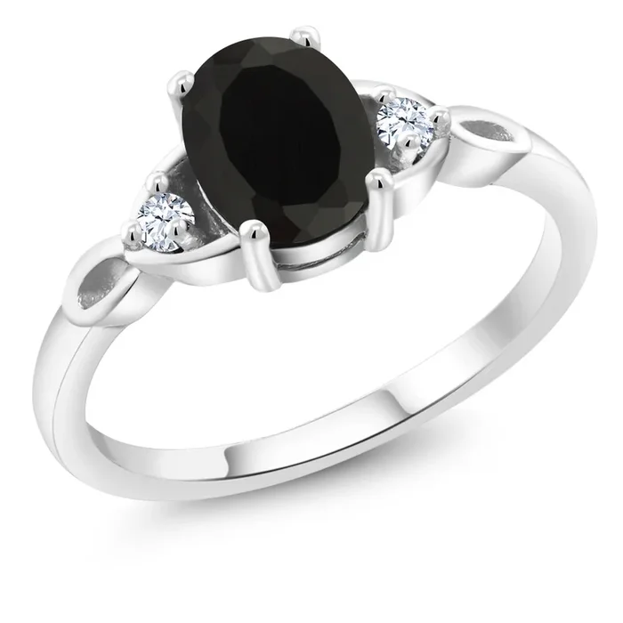 925 Sterling Silver Gemstone Birthstone 3-Stone Ring for Women | Oval 8X6MM with 2MM Round Accents | Three Stone Wedding Anniversary Engagement Promise Ring | Sizes 5-9