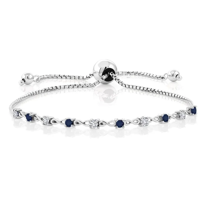 925 Sterling Silver Gemstone Birthstone and Blue Sapphire Infinity Tennis Bracelet For Women | Round 2.5MM | Adjustable Bolo Bracelet Up to 9 Inch | Easy-On Easy-Off