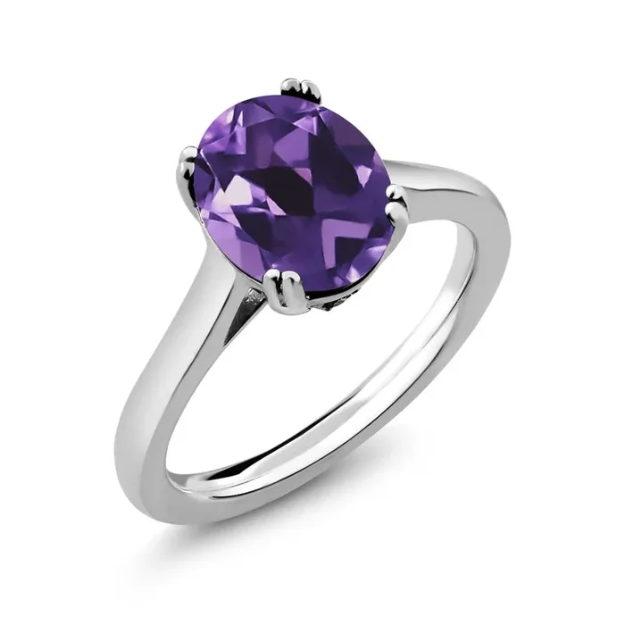 925 Sterling Silver Gemstone Birthstone and White Diamond Solitaire Ring for Women | Oval 11X9MM with 1.5MM Accent Stone | Fine Jewelry for Engagement Wedding Anniversary Promise | Sizes 5-9