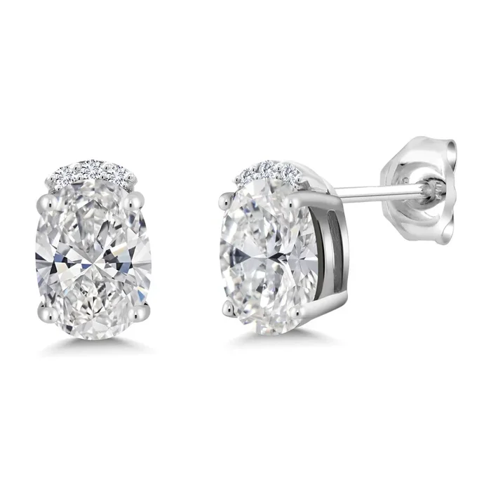 925 Sterling Silver Gemstone Birthstone and White Lab Grown Diamond Stud Earrings For Women | Oval 7X5MM | Fine Jewelry for Her Mom Women Wife
