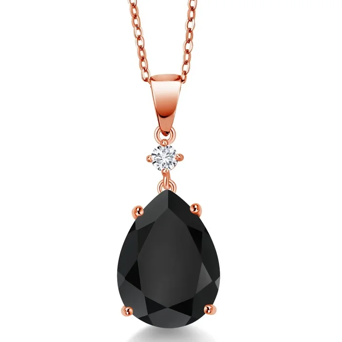 925 Sterling Silver Gemstone Birthstone and White Lab Grown Diamond Teardrop Pendant Necklace For Women | Pear Shape 16X12MM | with 18 Inch Chain
