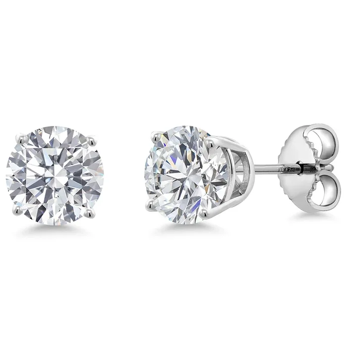 925 Sterling Silver Lab Grown Diamond Stud Earrings for Women | 1.48 Cttw | Gemstone April Birthstone | DEF Color | VVS-VS Clarity | Round 6MM