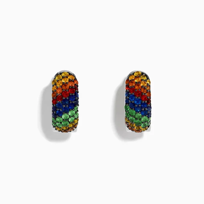 925 Sterling Silver Multi Color Sapphire Huggie Earrings