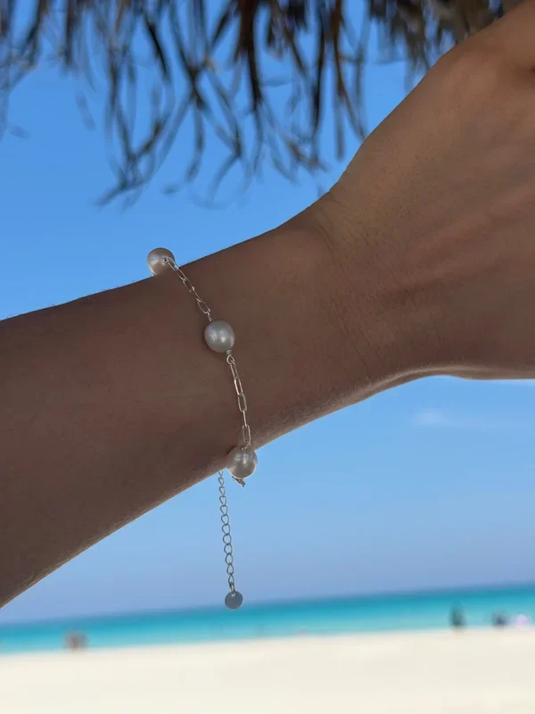 925 Sterling Silver Pearl Paperclip Bracelet, Sterling Silver Bracelets, Pearl Bracelet, Stacked Bracelets