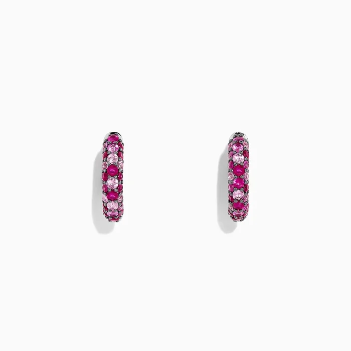 925 Sterling Silver Pink Sapphire Splash Hoop Earrings, 1.80 TCW