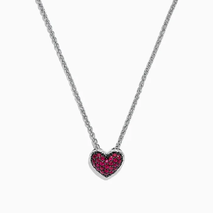 925 Sterling Silver Ruby Heart Pendant, 0.65 TCW
