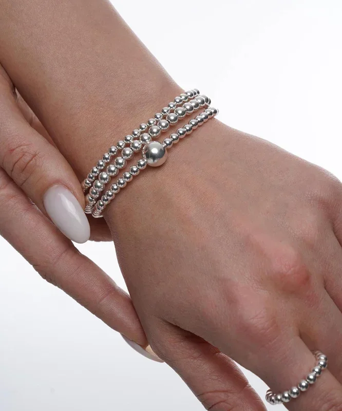 925 Sterling Silver Stretch Bracelet w/ 10mm Accent Bead, Bracelet, Stacked Bracelets, Women’s Bracelets