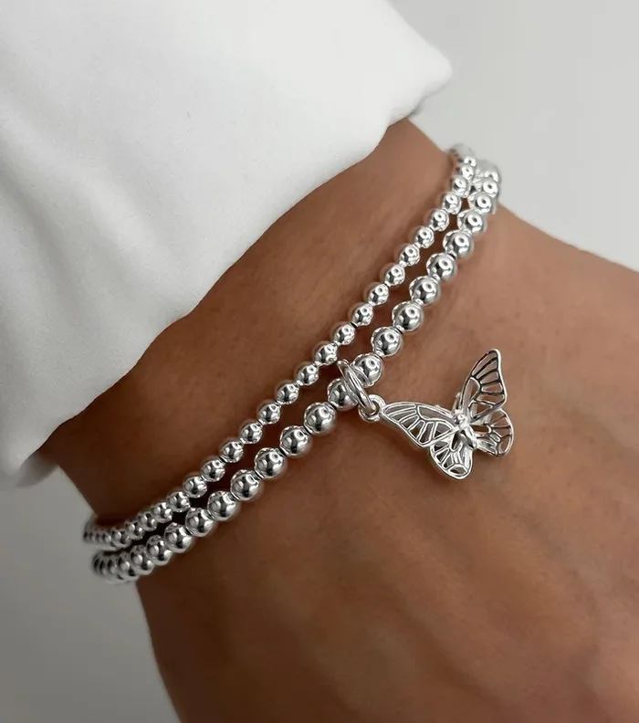925 Sterling Silver Stretch Butterfly Charm Bracelet, Butterfly Bracelet, Sterling Silver Bracelet